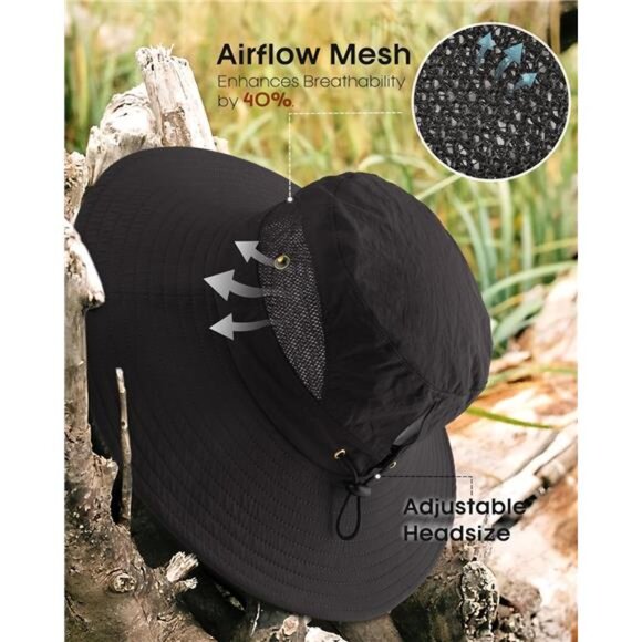 Women\'s Sun Hat with Ponytail Hole Summer Wide Brim UPF 80+